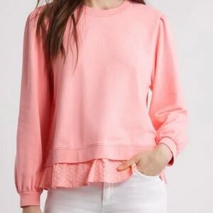 Pink Long Sleeve Top with Lace Hem